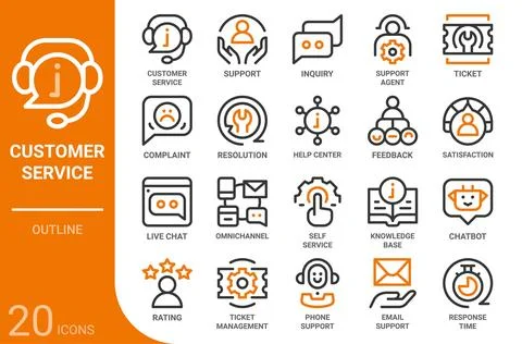 Customer service outline icon set,20 vector icons Stock Illustration