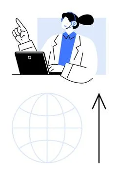 Customer Service Representative Assisting Clients with Global Communication Stock Illustration