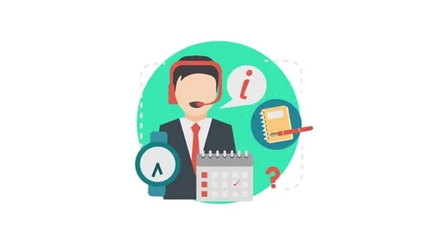 Customer Service Representative with Calendar and Clock Icons. Stock Footage 318345600