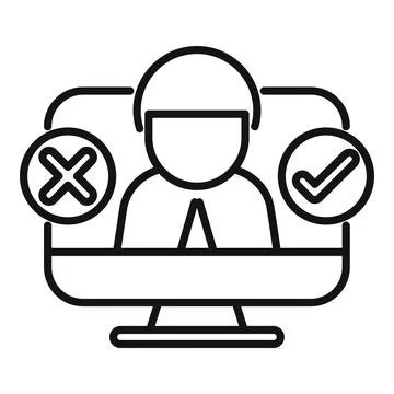 Customer service representative deciding between checkmark and crossmark icons Stock Illustration