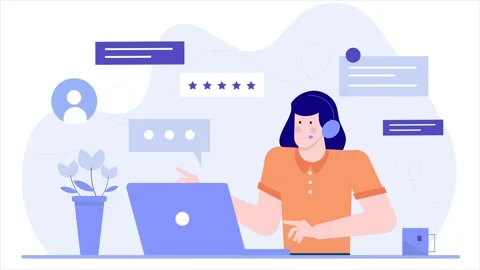 Customer service representative engaging with clients via laptop illustration Stock Footage 282152123