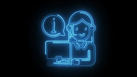 Customer service representative glowing neon animation on black background .. Stock Footage 309913631