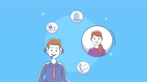 Customer service representative with headset and online support icons anima.. Stock Footage 339070459