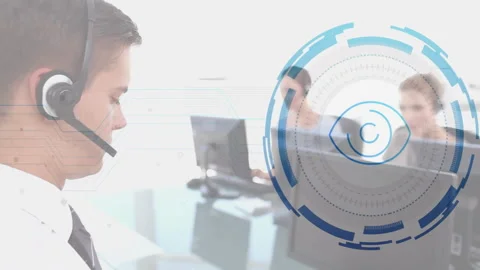 Customer service representative with headset in office over data processing Stock Footage 304309688