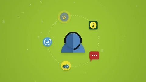 Customer service representative with multiple animated icons spinning aroun.. Stock Footage 342052016
