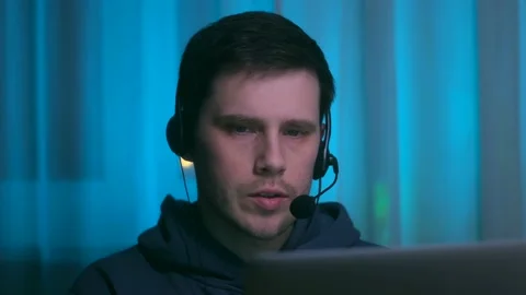 Customer service representative working at night. Stock Footage 230589323