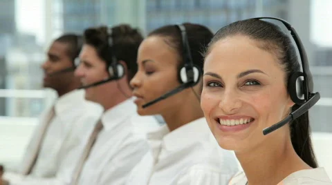 Customer Service Representatives at a Call Center Stock Footage 853645