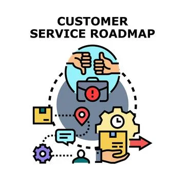 Customer service roadmap developing steps for satisfaction Stock Illustration