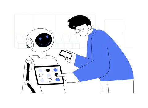 Customer service robots abstract concept vector illustration. Illustrazione stock