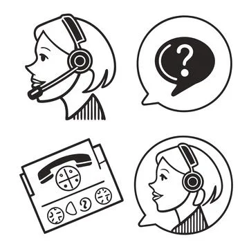 Customer service support call center agent outline icons set illustration Stock Illustration