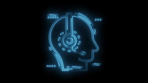 Customer service support headset neon silhouette on black background artificial Stock Footage 322989717