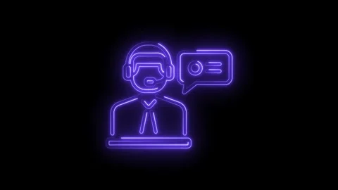 Customer service support icon animation with neon glow effect on a black ba.. Stock Footage 345986302