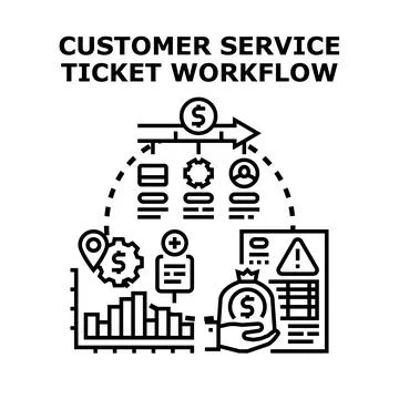 Customer service ticket workflow problem solving process Illustrazione stock