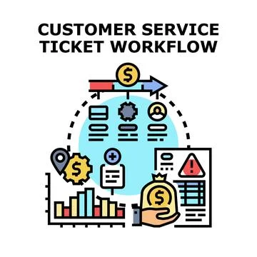 Customer service ticket workflow problem solving process Stock Illustration