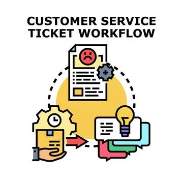 Customer service ticket workflow resolving client issues Stock Illustration