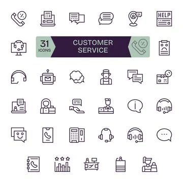 Customer Service Vector Graphics featuring 35 Regular Line Grid Fitted 256x.. Stock Illustration