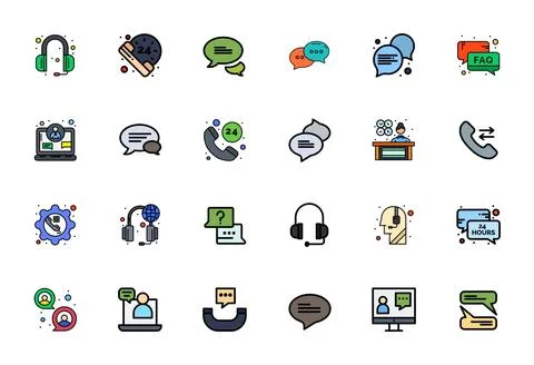 Customer Service Vector Icon Collection featuring 24 Display Perfect Retina.. Stock Illustration