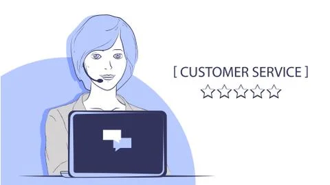 Customer service Vector sketch line illustration Illustrazione stock