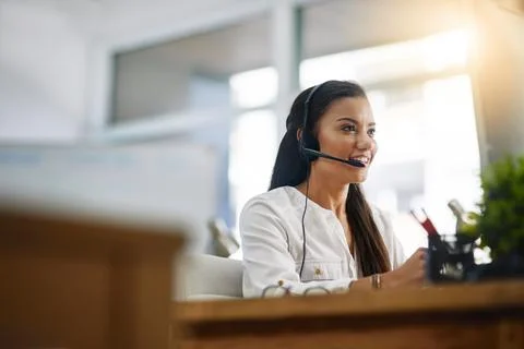 Customer service, virtual assistant or happy woman in call center consulting Fotos de archivo