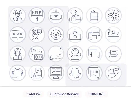 Customer Service Visual Pack containing 24 Thin Line Pixel Aligned Vector Ico Stock Illustration