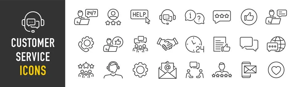 Customer service web icon set in line style. Support, help, online, feedbac.. Stock Illustration