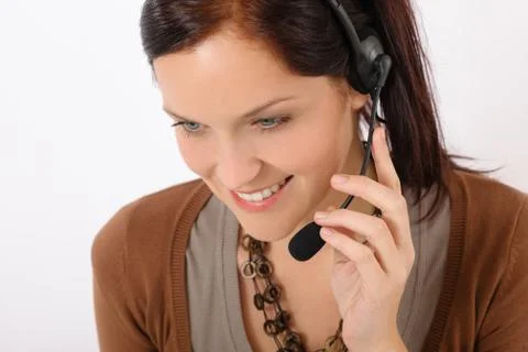 Customer service woman call operator phone headset Stock Photos