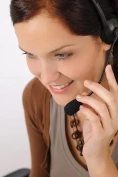 Customer service woman call operator phone headset Stock Photos