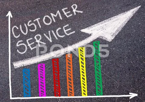 CUSTOMER SERVICE written over colorful graph and rising arrow Stock Photos