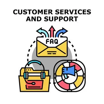 Customer services and support offering solutions and assistance Illustrazione stock