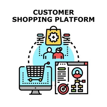 Customer shopping platform analyzing user experience and data Stock Illustration