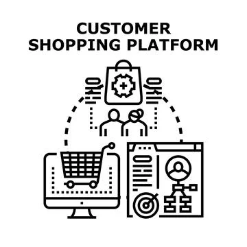 Customer shopping platform analyzing user experience and data Stock Illustration