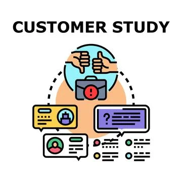 Customer study concept with feedback analysis and market research Stock Illustration