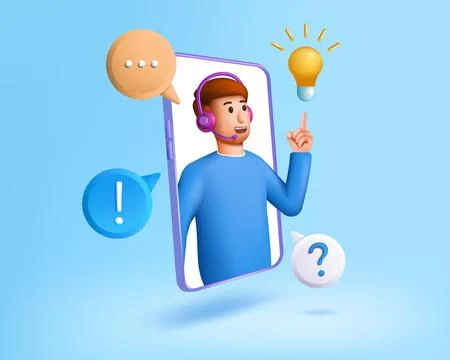 Customer support. 3d call service icon, professional client operator character Illustrazione stock
