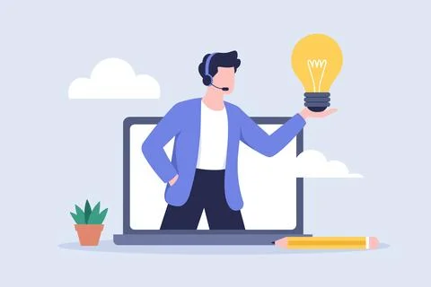 Customer Support Agent Providing Ideas Through Online Video Assistance. Stock Illustration