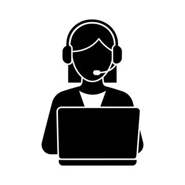 Customer support agent silhouette with headset and laptop Stock Illustration