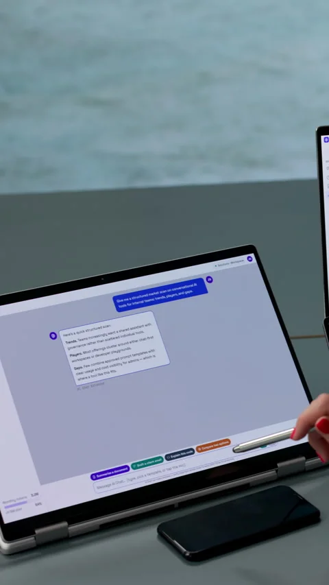 Customer Support Agent Uses AI Chatbot Software On Laptop Video stock 338170736