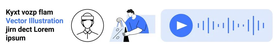Customer support agent uses console, adjusts settings central play button wit Stock Illustration
