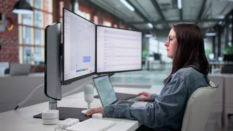 Customer Support Agent Is Using AI Chatbot Software Stock Footage 347304618
