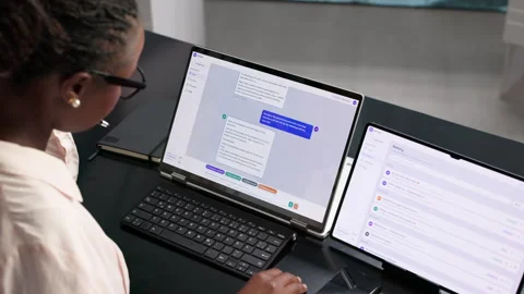 Customer Support Agent Using Laptop To Chat Stock Footage 345852974