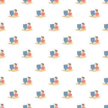 Customer support agent working at computer seamless pattern Illustrazione stock