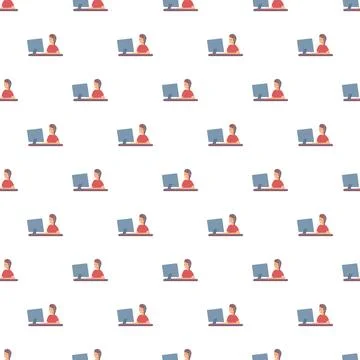 Customer support agent working on computer seamless pattern Stock Illustration