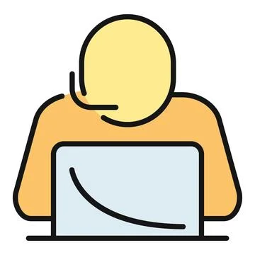 Customer support agent working with laptop computer and headset Stock Illustration