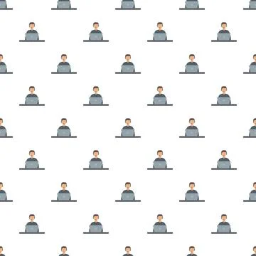 Customer support agent working at laptop seamless pattern Stock Illustration