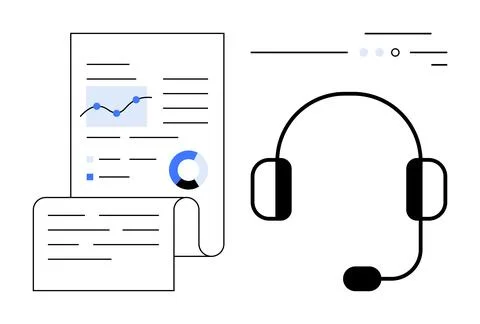 Customer Support Analytics with Headset and Data Reports for Enhanced Service Illustrazione stock