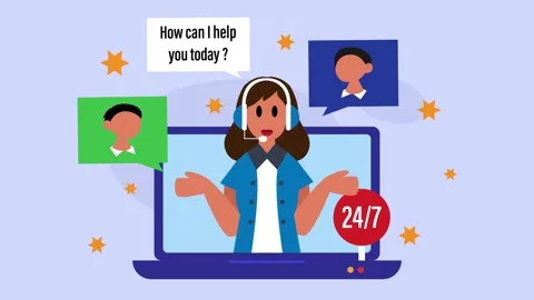Customer Support and 24/7 Online Service Hotline cartoon animation Stock Footage 337954607