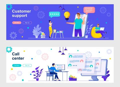 Customer support and call center landing page with people characters. Stock Illustration