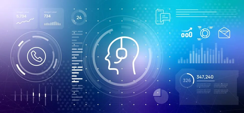 Customer support and communication concept head with headset contact icons Stock Illustration
