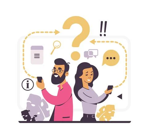 Customer support and forum question metaphor. FAQ concept. People write about Stock Illustration
