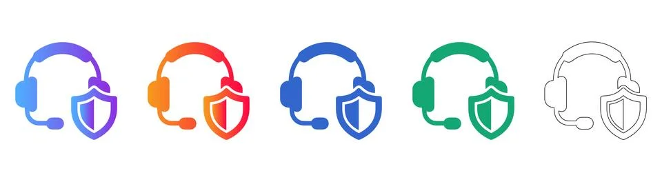 Customer Support and Security Shield Icons Set Stock Illustration