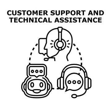 Customer support and technical assistance options collaborating for service Illustration